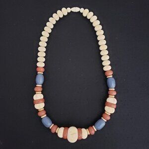 Avon Indian Summer 20" Necklace Vintage Jewelry Chunky Boho Blue Cream 1980s